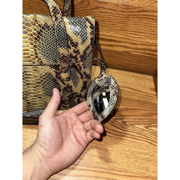 Donald J Pliner Patent Python Print Satchel Handbag - Picture 4 of 8